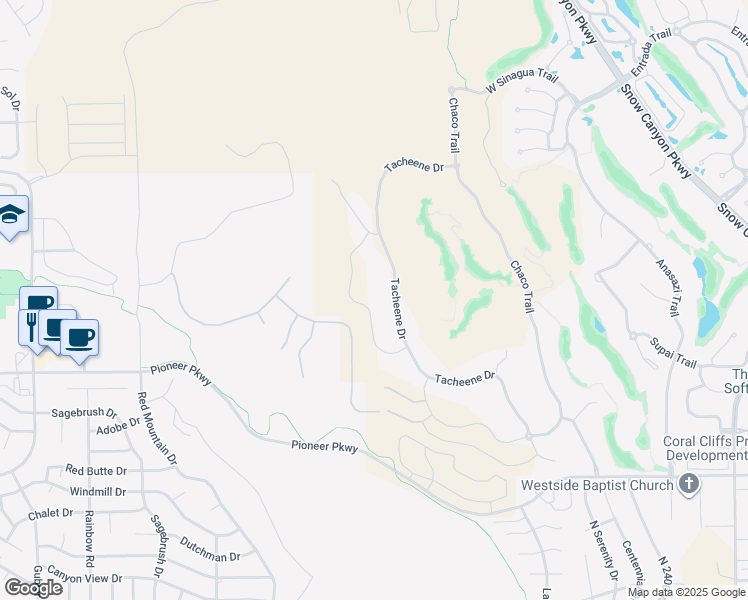 map of restaurants, bars, coffee shops, grocery stores, and more near 2442 Kiva Trail in St. George