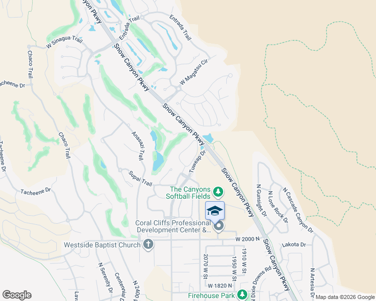 map of restaurants, bars, coffee shops, grocery stores, and more near 2255 Tuweap Drive in St. George