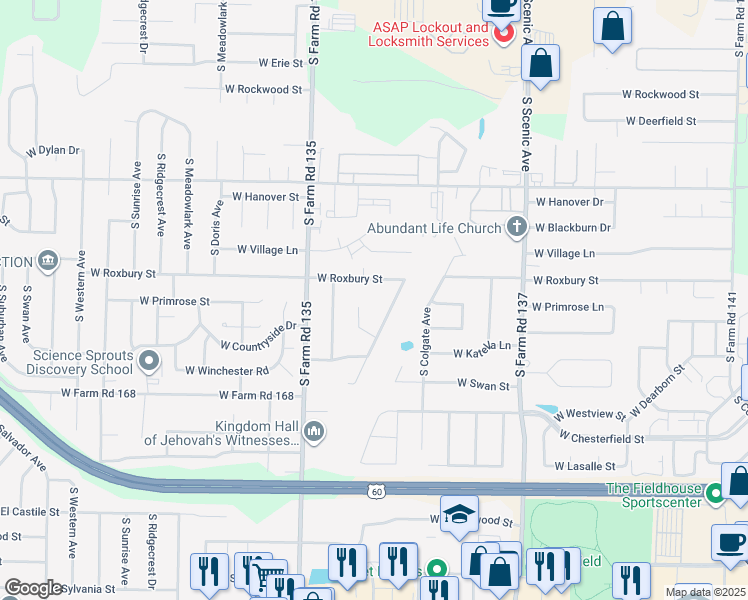 map of restaurants, bars, coffee shops, grocery stores, and more near 3630 South Blackburn Court in Springfield