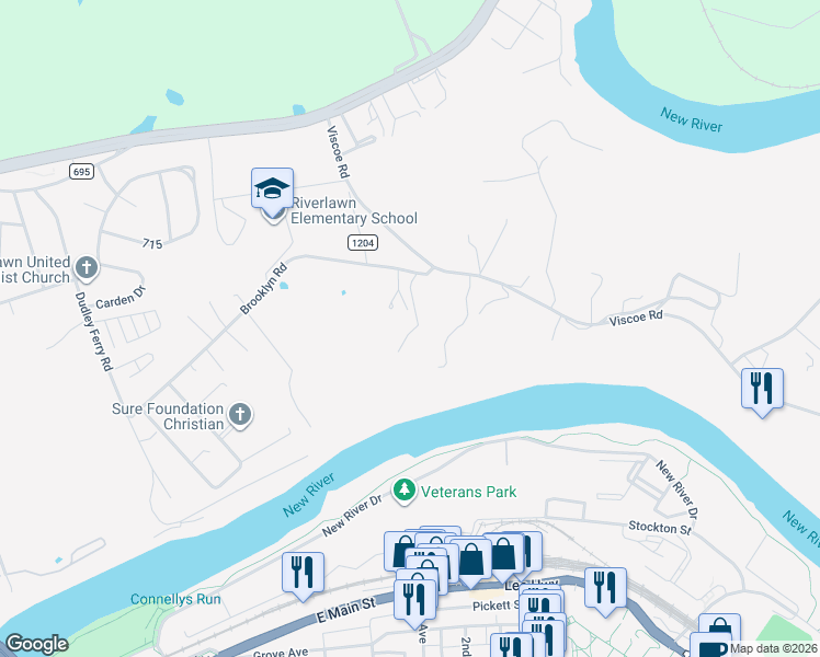 map of restaurants, bars, coffee shops, grocery stores, and more near 7864 Brooklyn Road in Fairlawn