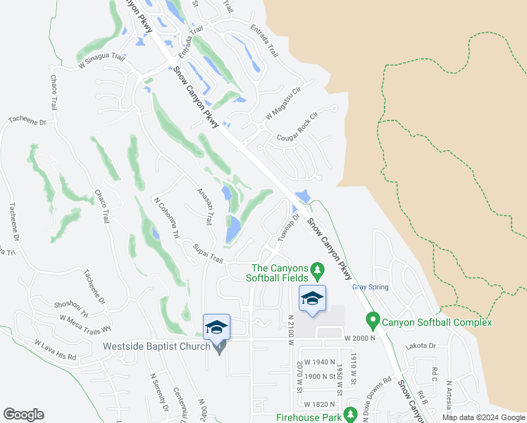 map of restaurants, bars, coffee shops, grocery stores, and more near 2255 Tuweap Drive in St. George