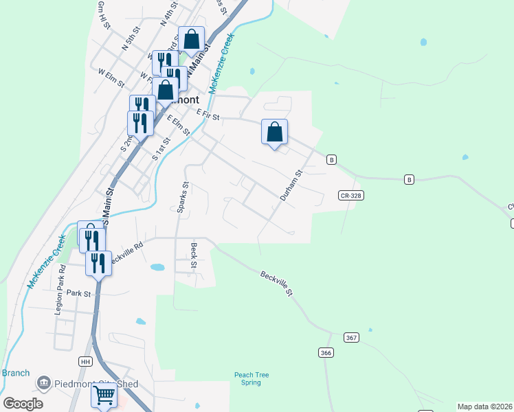 map of restaurants, bars, coffee shops, grocery stores, and more near 627 East Elm Street in Piedmont