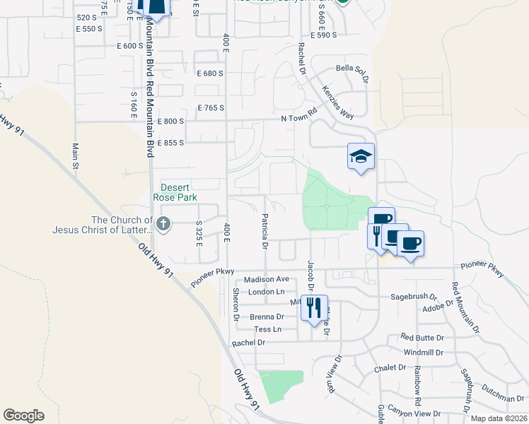 map of restaurants, bars, coffee shops, grocery stores, and more near 2385 Patricia Drive in Santa Clara