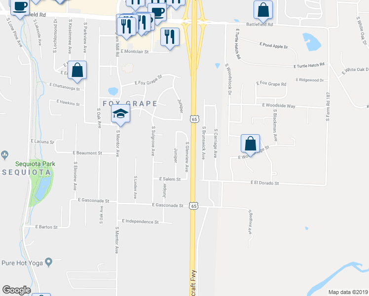 map of restaurants, bars, coffee shops, grocery stores, and more near 3445 South Glenview Avenue in Springfield