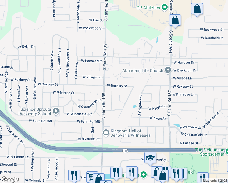 map of restaurants, bars, coffee shops, grocery stores, and more near 3606 South Walnut Hill Avenue in Springfield