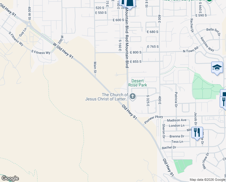 map of restaurants, bars, coffee shops, grocery stores, and more near 116 East 1060 South in Ivins