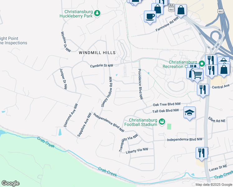 map of restaurants, bars, coffee shops, grocery stores, and more near 750 Twisted Oak Drive Northwest in Christiansburg