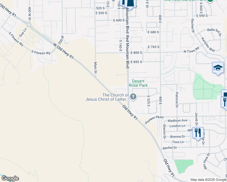 map of restaurants, bars, coffee shops, grocery stores, and more near 116 East 1060 South in Ivins
