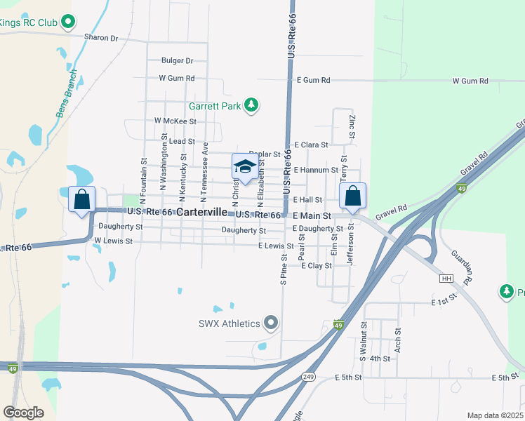 map of restaurants, bars, coffee shops, grocery stores, and more near 217 East Main Street in Carterville