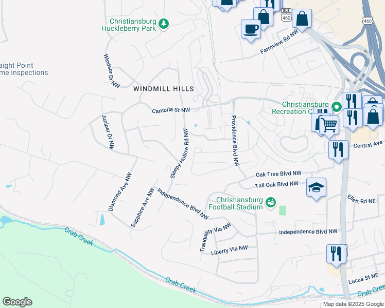 map of restaurants, bars, coffee shops, grocery stores, and more near 740 Twisted Oak Drive Northwest in Christiansburg