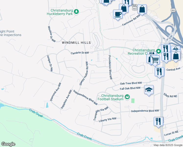 map of restaurants, bars, coffee shops, grocery stores, and more near 780 Twisted Oak Drive Northwest in Christiansburg