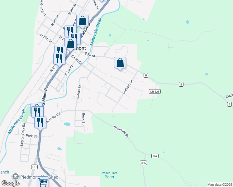 map of restaurants, bars, coffee shops, grocery stores, and more near 627 East Elm Street in Piedmont