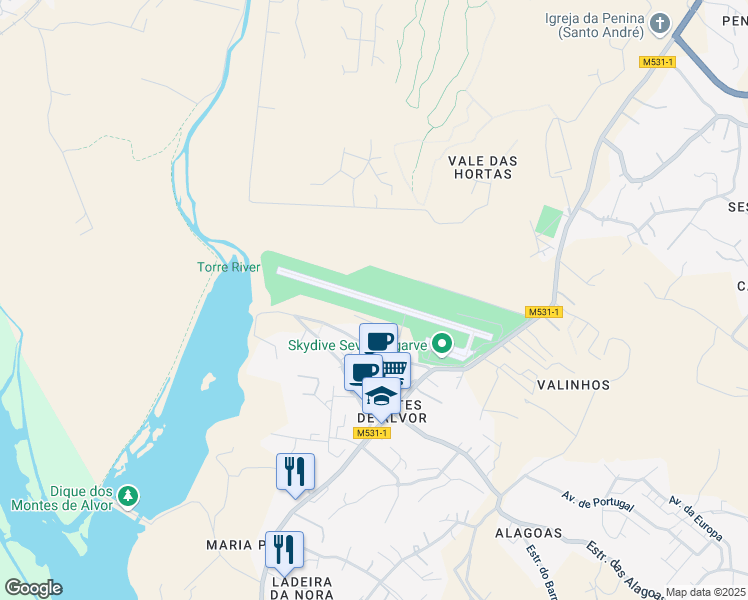 map of restaurants, bars, coffee shops, grocery stores, and more near Estrada da Cruz in Alvor