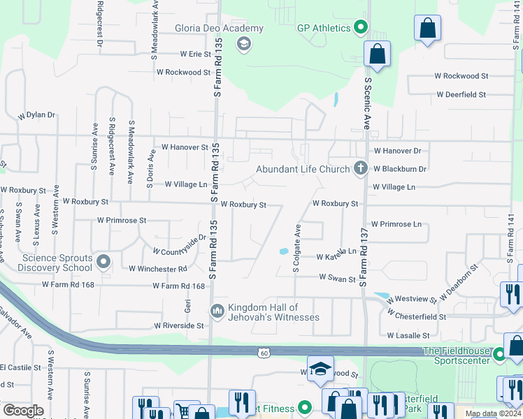 map of restaurants, bars, coffee shops, grocery stores, and more near 3630 South Blackburn Court in Springfield
