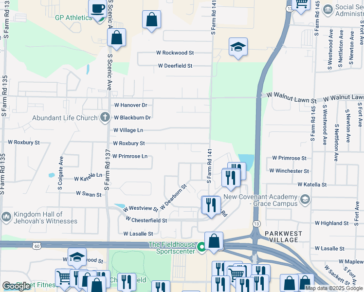 map of restaurants, bars, coffee shops, grocery stores, and more near 3581 South Warren Avenue in Springfield