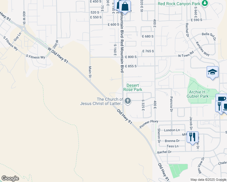 map of restaurants, bars, coffee shops, grocery stores, and more near 147 Terrace Lane in Ivins