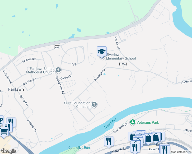map of restaurants, bars, coffee shops, grocery stores, and more near 7727 Brooklyn Road in Fairlawn