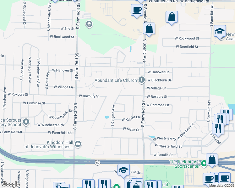 map of restaurants, bars, coffee shops, grocery stores, and more near 3563 South Colgate Avenue in Springfield