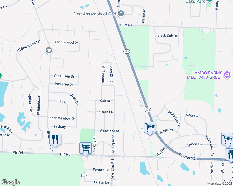 map of restaurants, bars, coffee shops, grocery stores, and more near 415 Lone Elm Drive in Carl Junction