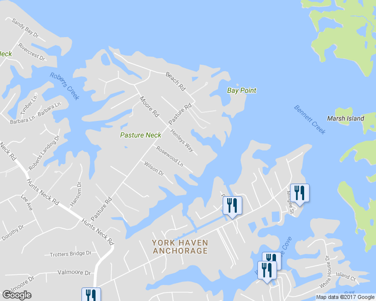 map of restaurants, bars, coffee shops, grocery stores, and more near 8 Henleys Way in Poquoson