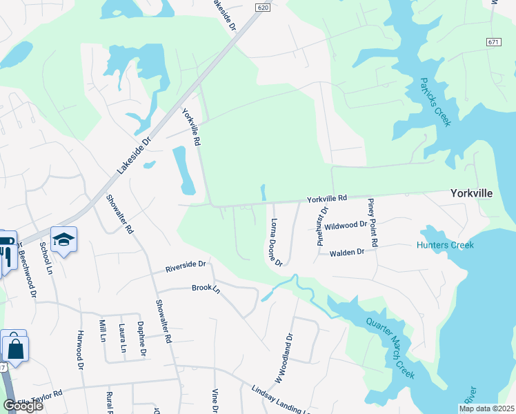 map of restaurants, bars, coffee shops, grocery stores, and more near 608 Yorkville Road in Yorktown