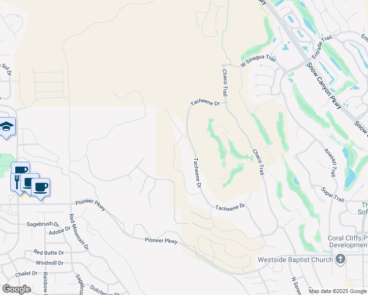 map of restaurants, bars, coffee shops, grocery stores, and more near 2515 Tacheene Drive in St. George