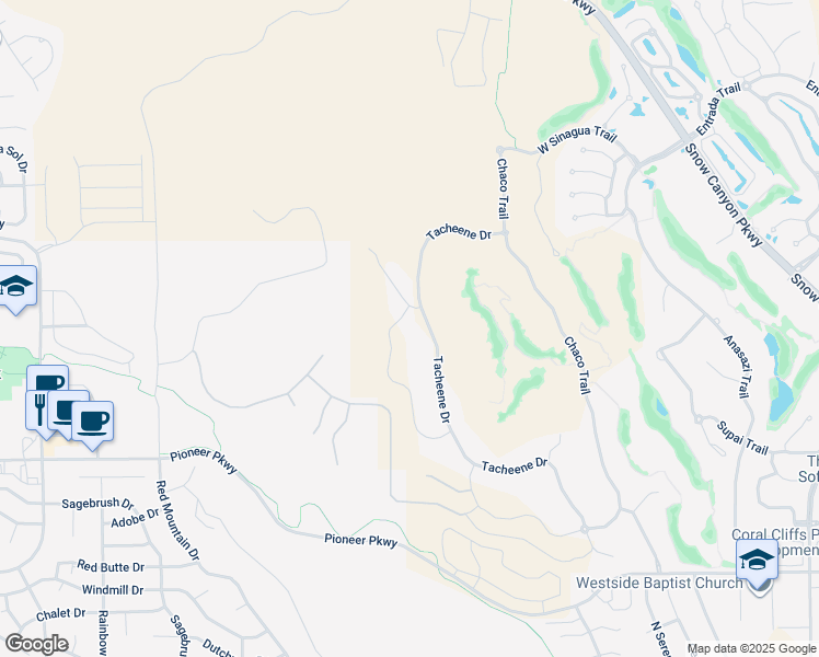 map of restaurants, bars, coffee shops, grocery stores, and more near 2515 Tacheene Drive in St. George