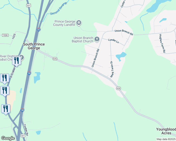 map of restaurants, bars, coffee shops, grocery stores, and more near 3251 Tavern Road in Petersburg