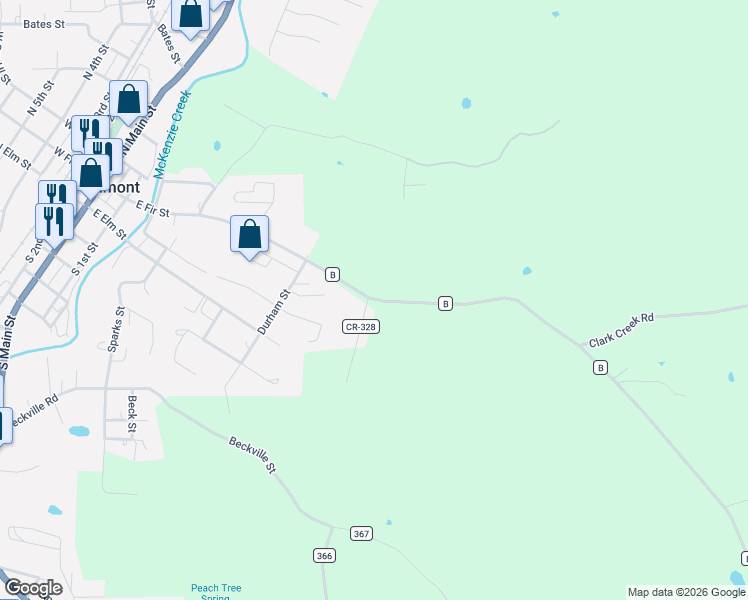map of restaurants, bars, coffee shops, grocery stores, and more near State Highway B in Piedmont