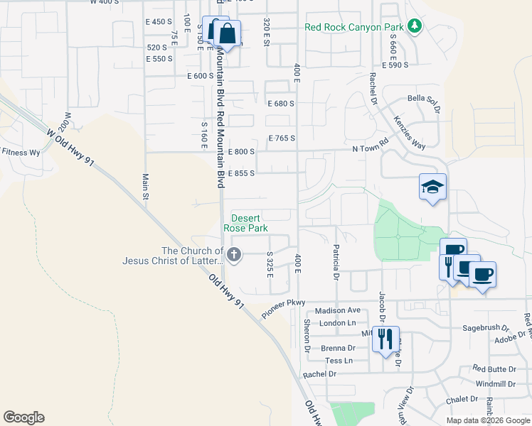 map of restaurants, bars, coffee shops, grocery stores, and more near in Ivins