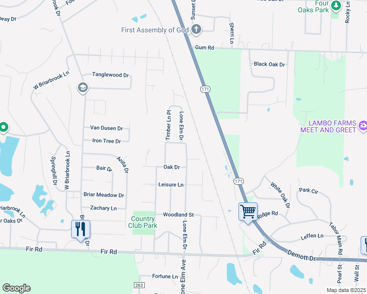 map of restaurants, bars, coffee shops, grocery stores, and more near 415 Lone Elm Drive in Carl Junction