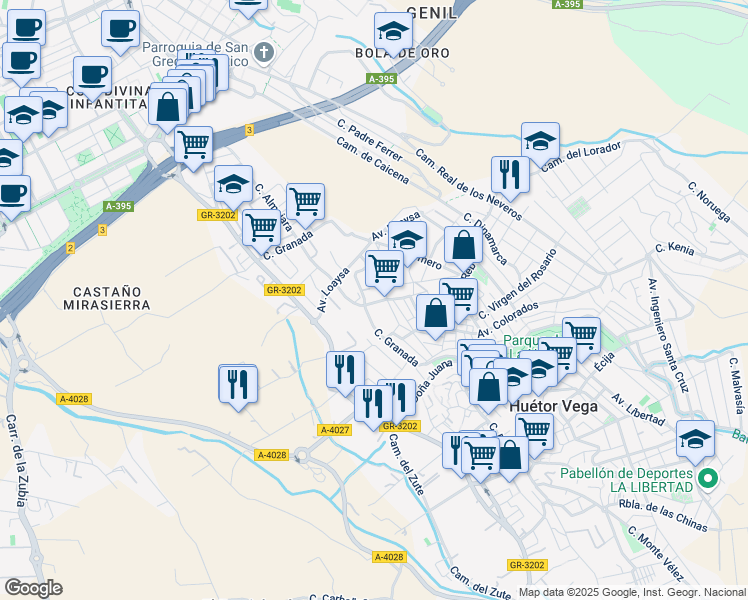 map of restaurants, bars, coffee shops, grocery stores, and more near 3 Calle Mirto in Huétor Vega