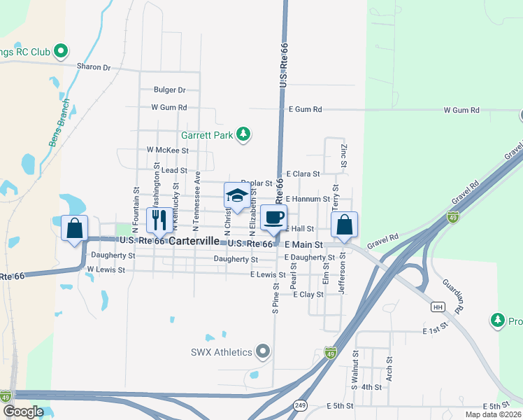 map of restaurants, bars, coffee shops, grocery stores, and more near 309-399 East Wilson Street in Carterville