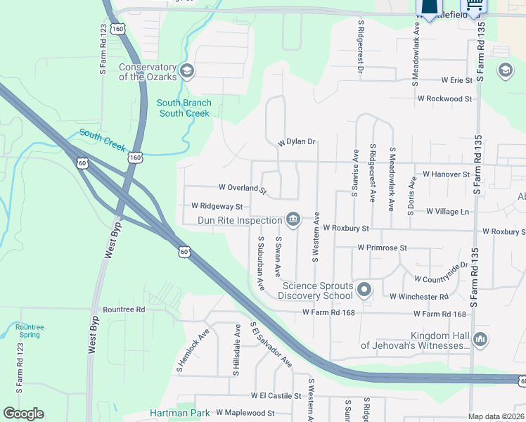 map of restaurants, bars, coffee shops, grocery stores, and more near 3645 West Roxbury Street in Springfield
