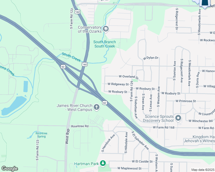 map of restaurants, bars, coffee shops, grocery stores, and more near 3880 West Ridgeway Street in Springfield