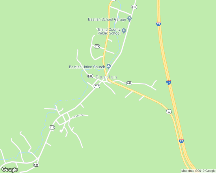 map of restaurants, bars, coffee shops, grocery stores, and more near Crooked Branch Lane in Bastian