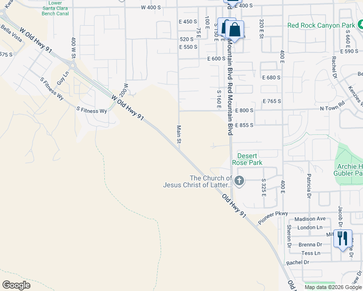 map of restaurants, bars, coffee shops, grocery stores, and more near in Ivins