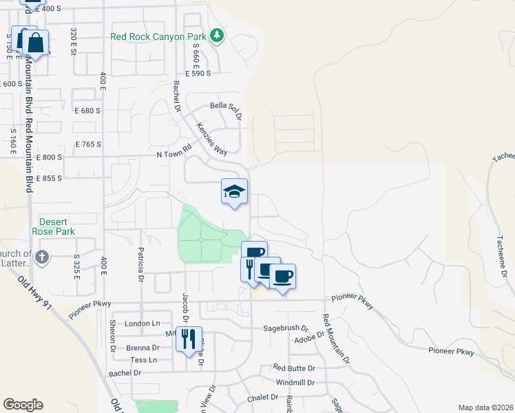 map of restaurants, bars, coffee shops, grocery stores, and more near Rachel Dr in Santa Clara