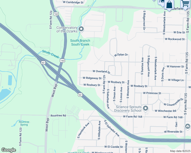 map of restaurants, bars, coffee shops, grocery stores, and more near 3769 West Ridgeway Street in Springfield