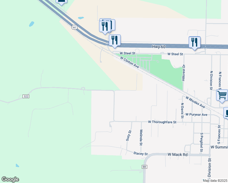 map of restaurants, bars, coffee shops, grocery stores, and more near 1201 Easton Street in Seymour