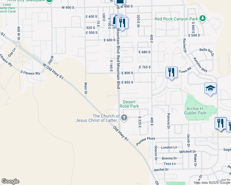 map of restaurants, bars, coffee shops, grocery stores, and more near 927 South 170 East in Ivins
