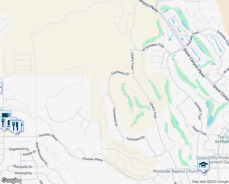 map of restaurants, bars, coffee shops, grocery stores, and more near 2536 Tacheene Drive in St. George