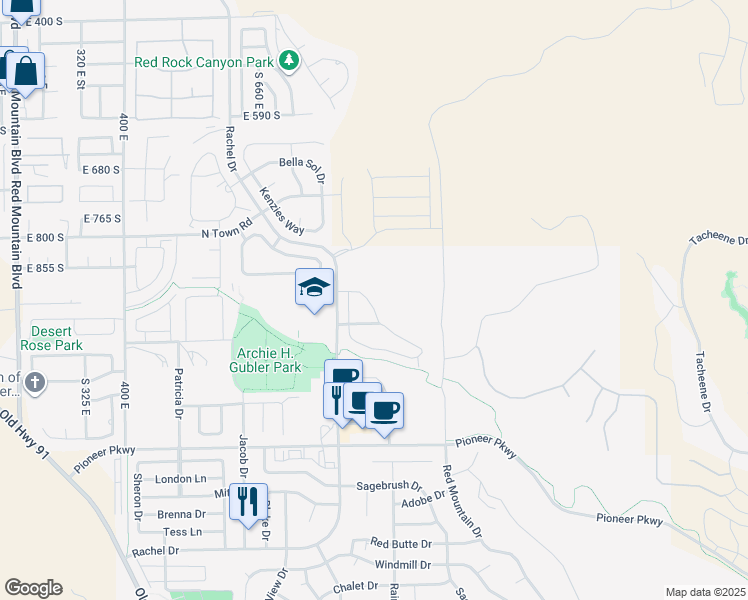 map of restaurants, bars, coffee shops, grocery stores, and more near Rachel Drive in Santa Clara