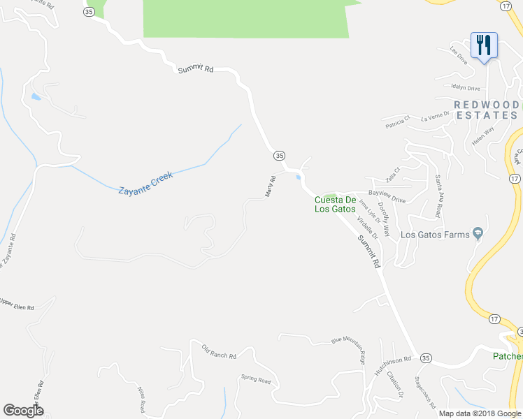 map of restaurants, bars, coffee shops, grocery stores, and more near 215 Marty Road in Los Gatos