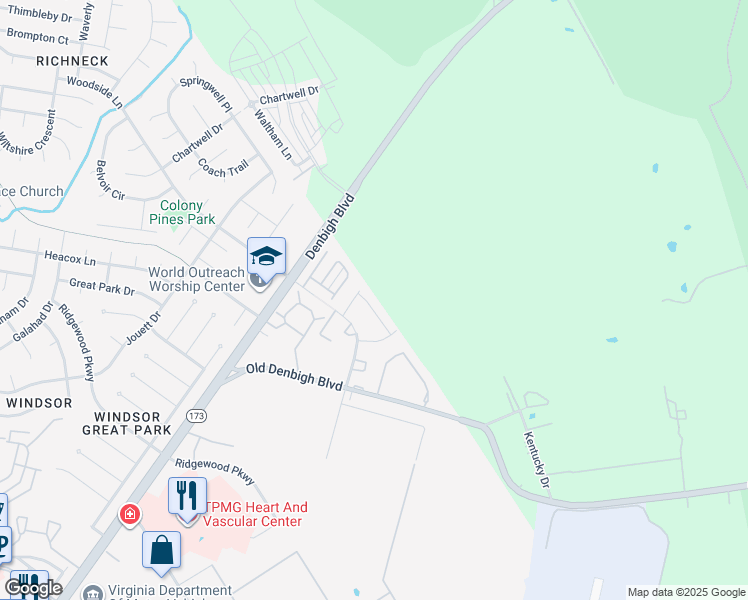 map of restaurants, bars, coffee shops, grocery stores, and more near 48 Roffman Place in Newport News
