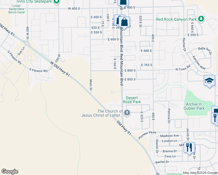 map of restaurants, bars, coffee shops, grocery stores, and more near in Ivins