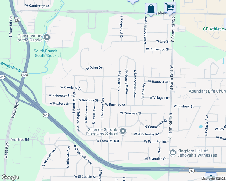 map of restaurants, bars, coffee shops, grocery stores, and more near 3445 West Hoke Drive in Springfield