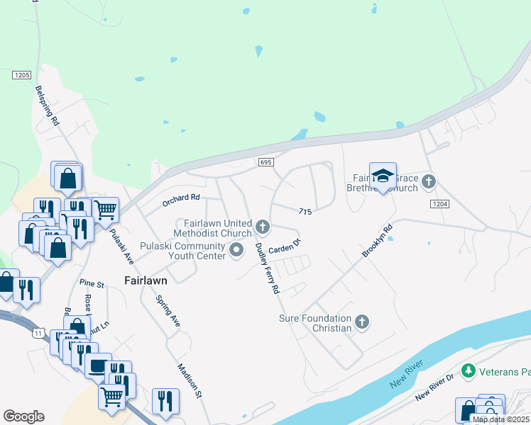 map of restaurants, bars, coffee shops, grocery stores, and more near 7613 715 in Fairlawn