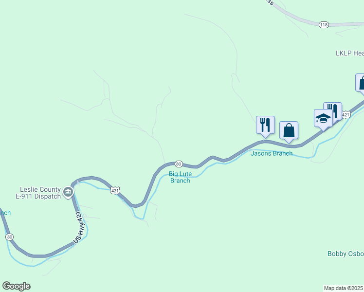 map of restaurants, bars, coffee shops, grocery stores, and more near 24030 U.S. 421 in Hyden