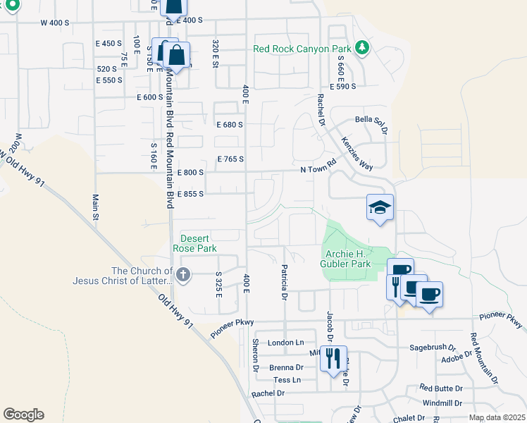 map of restaurants, bars, coffee shops, grocery stores, and more near 2600 North Ocotillo Way in Santa Clara